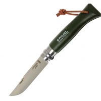Нож OPINEL №8 TREKKING, нержавеющая сталь, кожаный темляк, хаки